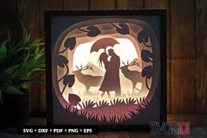 Boy and Girl Under Umbrella DIY Shadow Box Light Box 8x8, 12x12
