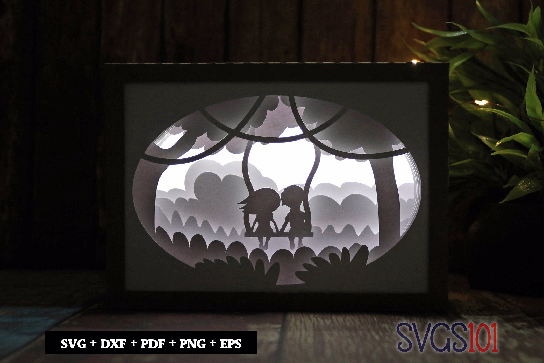 Couple on Tree Swing DIY Shadow Box Light Box 5x7