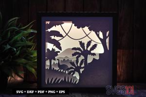 Dinosaur in Jungle LED Light Box Shadow Box Square 8x8, 12x12