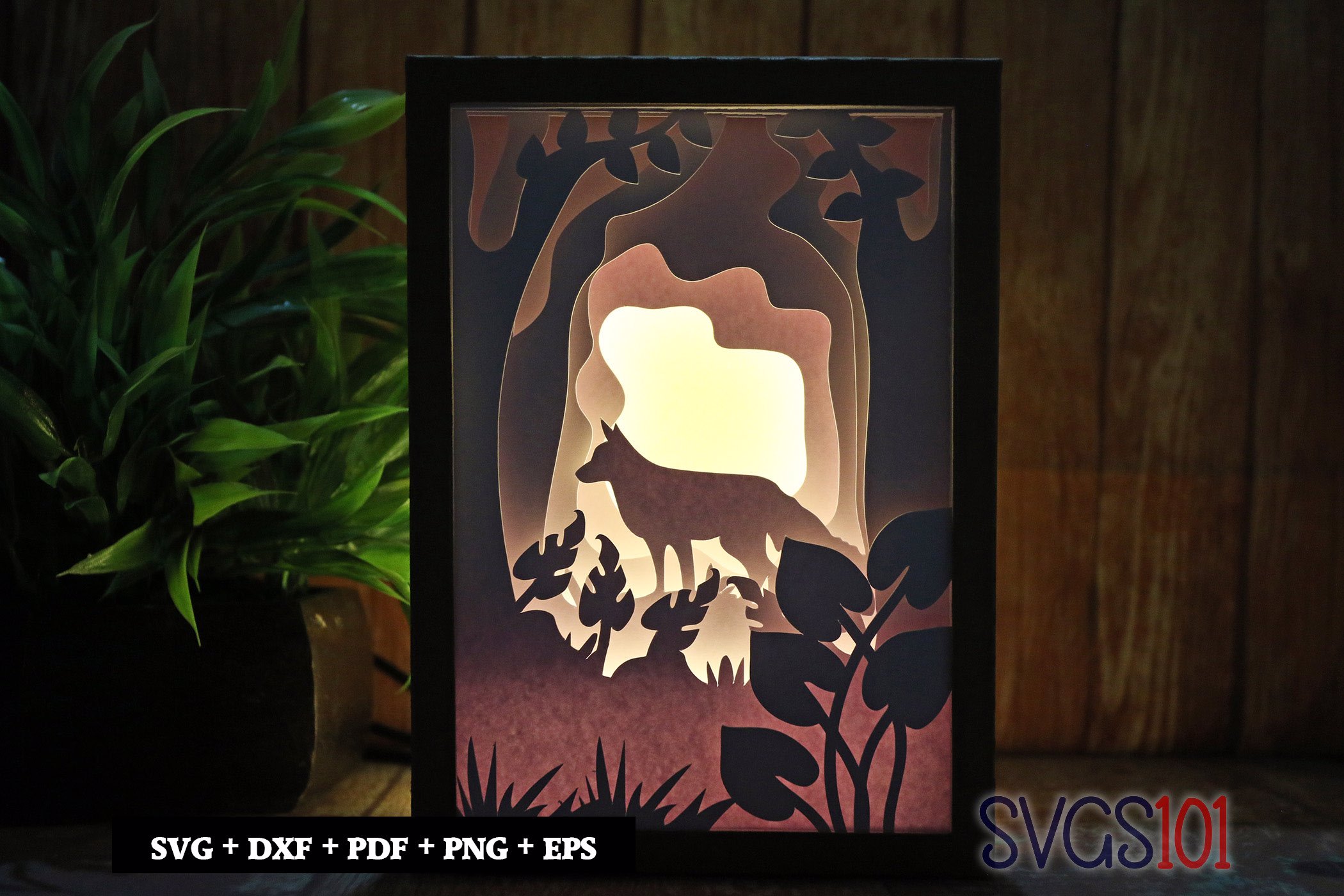 Big Fox in a Jungle Shadow Box 5x7 Rectangle