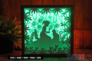 Girl with Pet Cat Square Shadow Box SVG 8x8 10x10 12x12