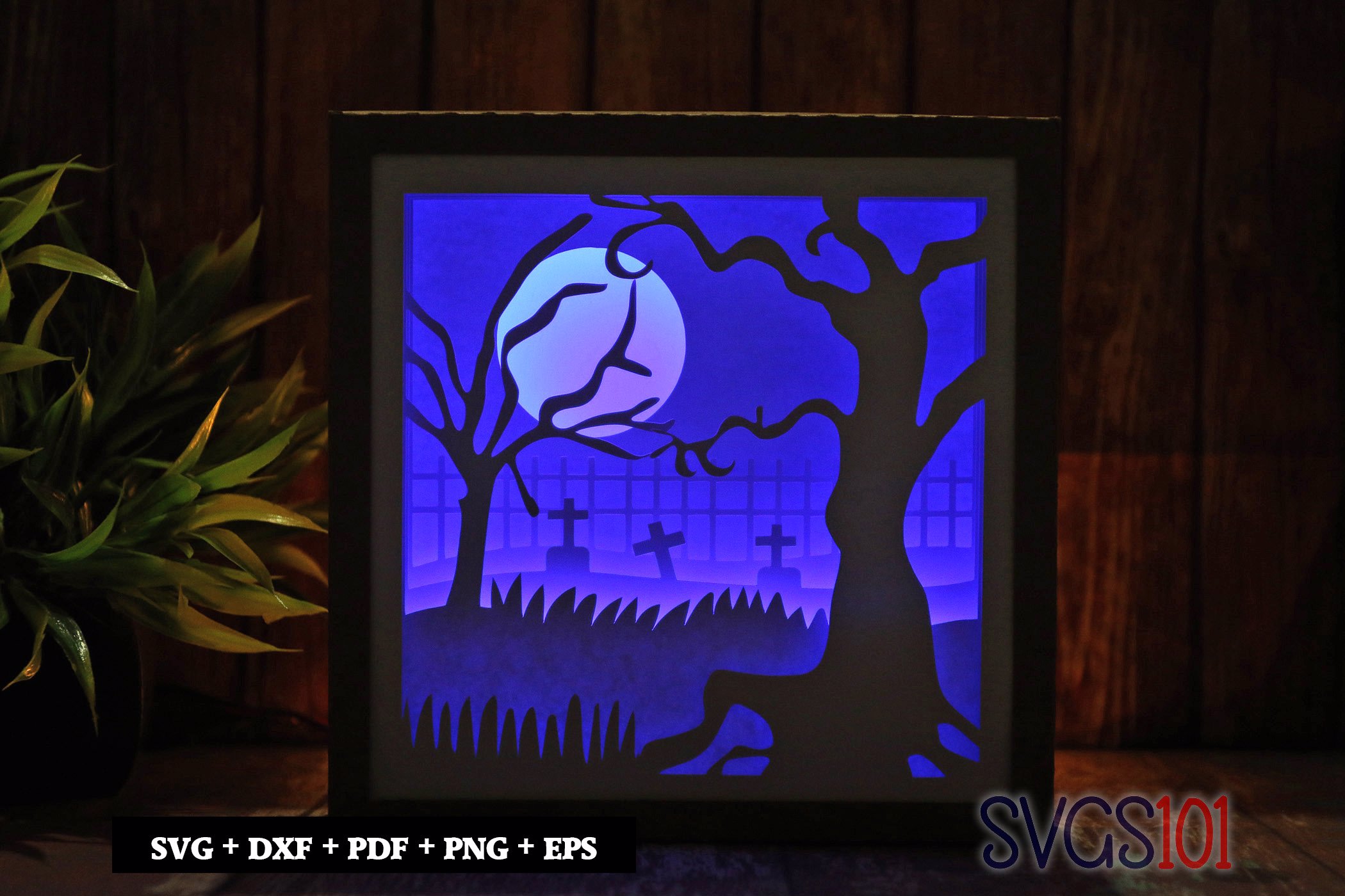 Graveyard Scene DIY Shadow Box Light Box 8x8, 12x12