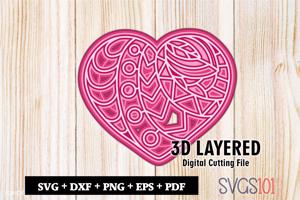 Heart Mandala 3D Layered SVG