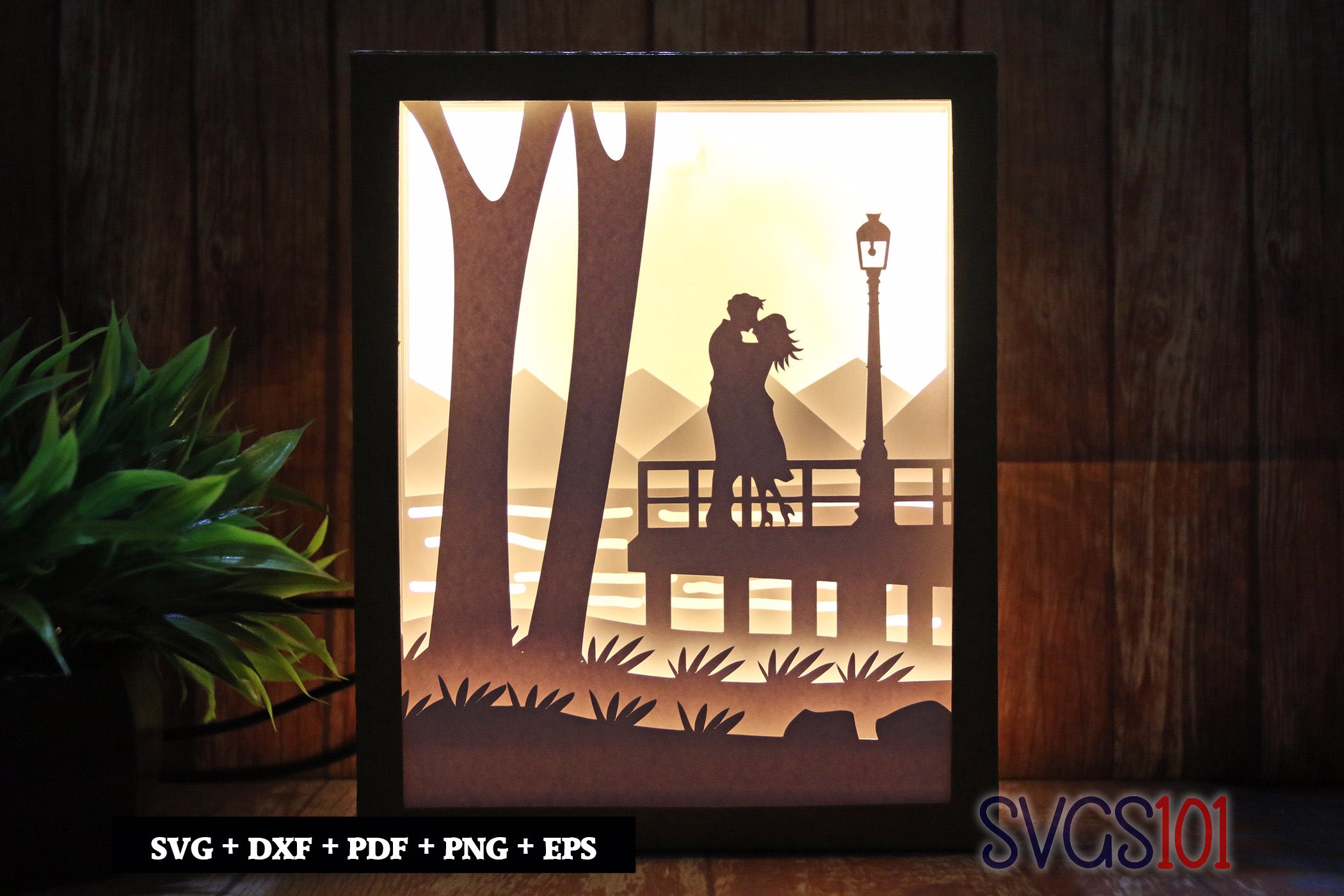 Couple Kissing Shadow Box SVG 8x10
