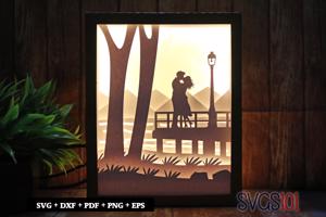 Couple Kissing Shadow Box SVG 8x10