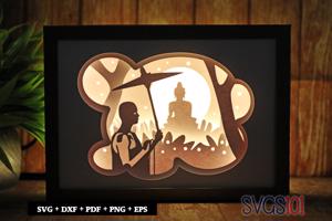 Buddha Sculpture with Monk Shadow Box SVG 5x7