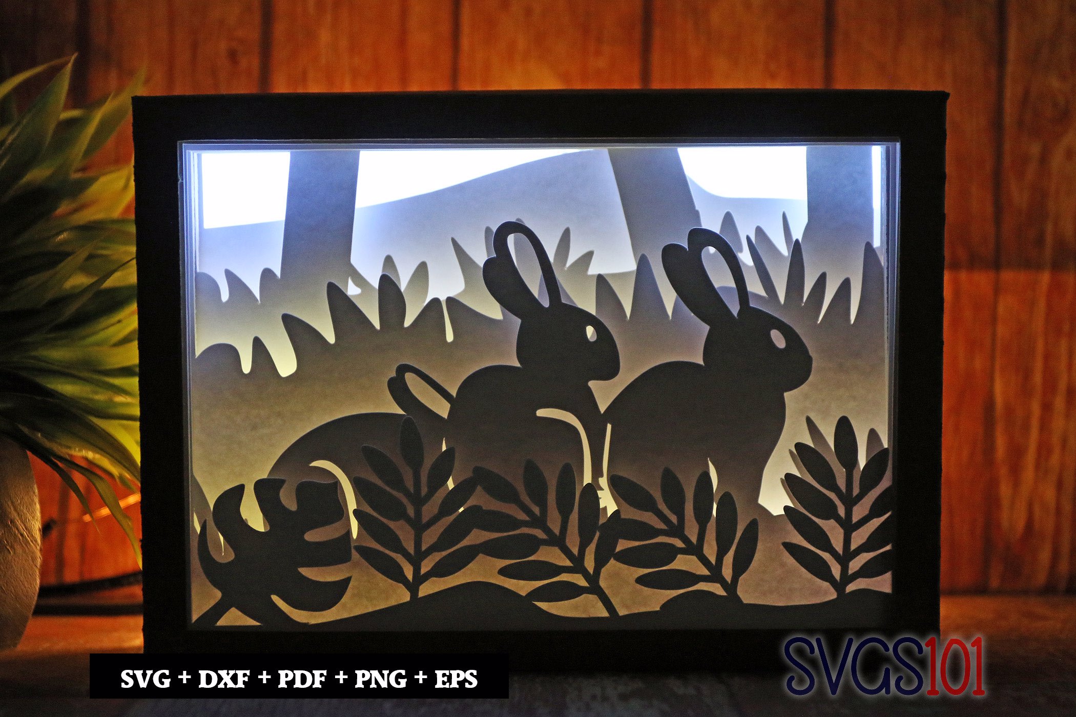 Three Rabbits in the Jungle DIY Shadow Box Light Box 5x7