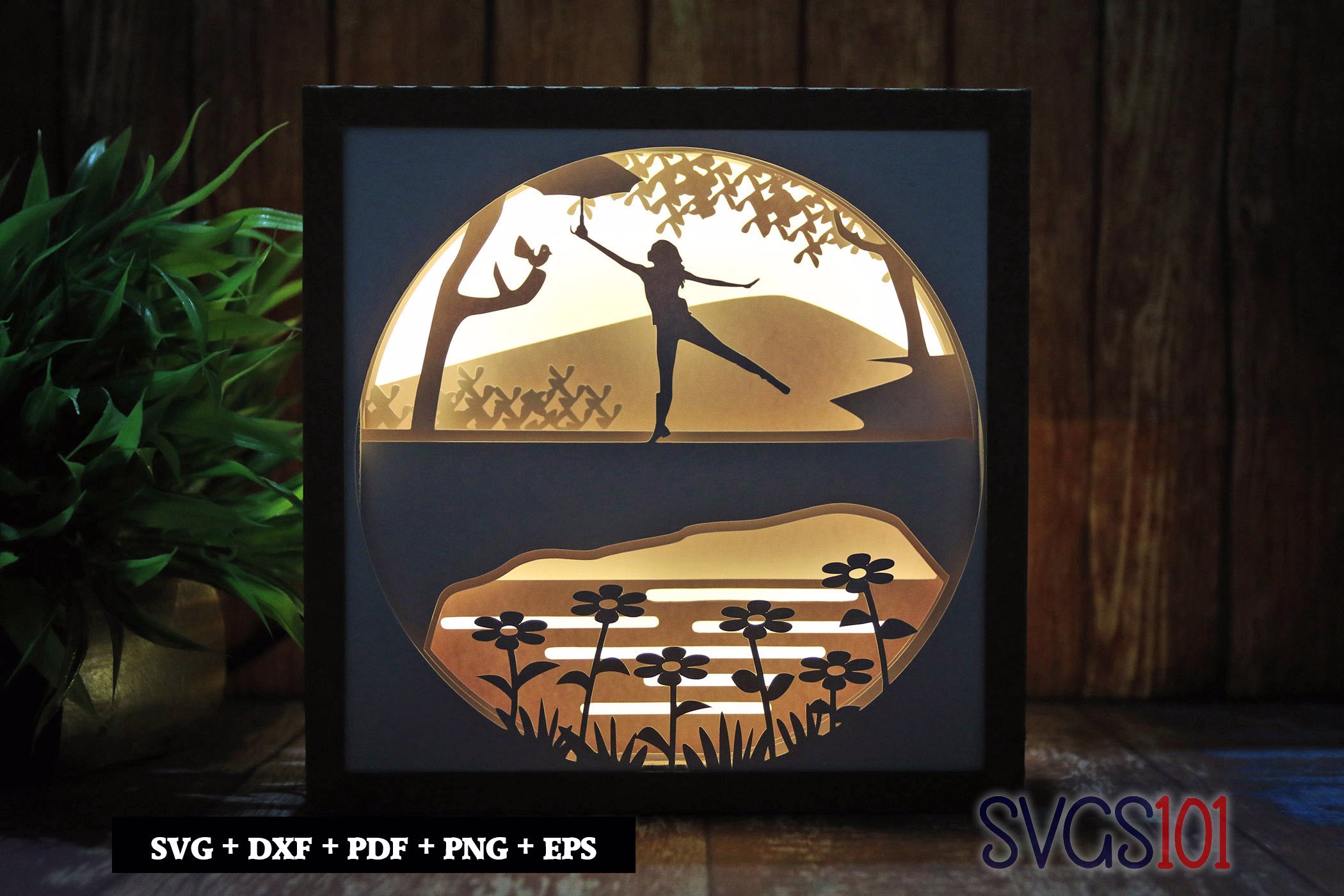 Girl Dancing with Umbrella DIY Shadow Box Light Box 8x8, 12x12