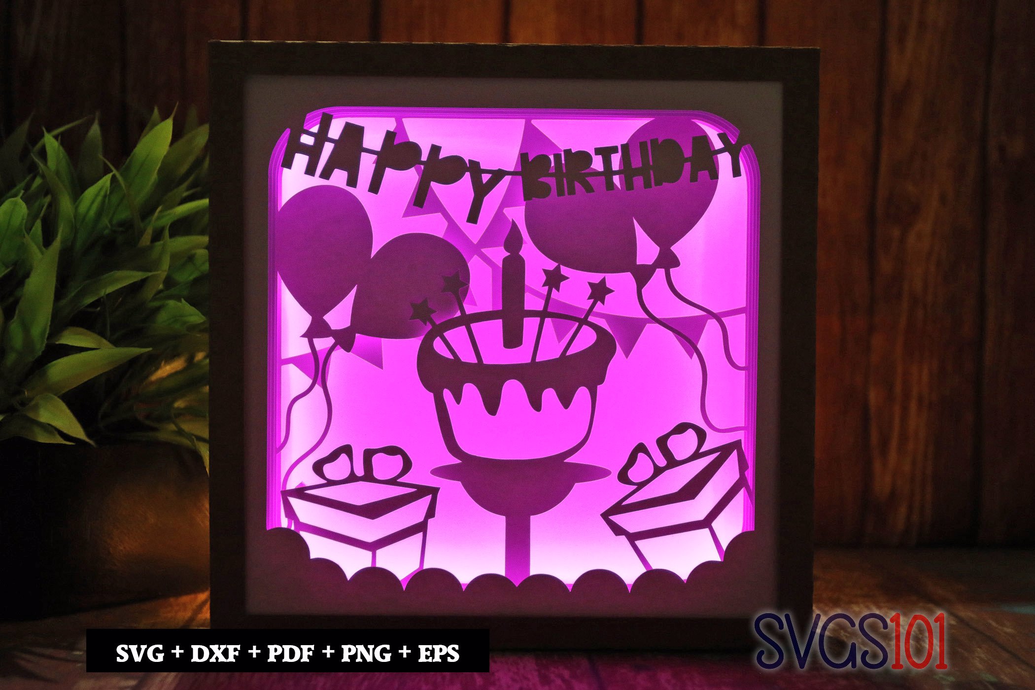 Happy Birthday with Cake Shadow Box Light Box 8x8, 12x12