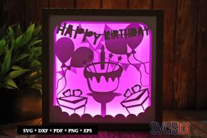 Happy Birthday with Cake Shadow Box Light Box 8x8, 12x12