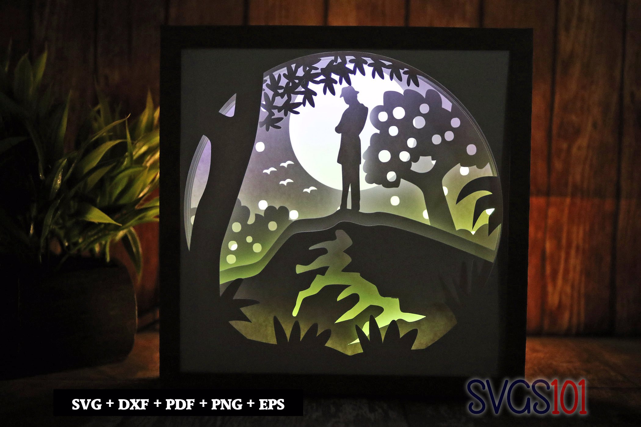 Man with Hat on Mountain Shadow Box Light Box 8x8, 12x12