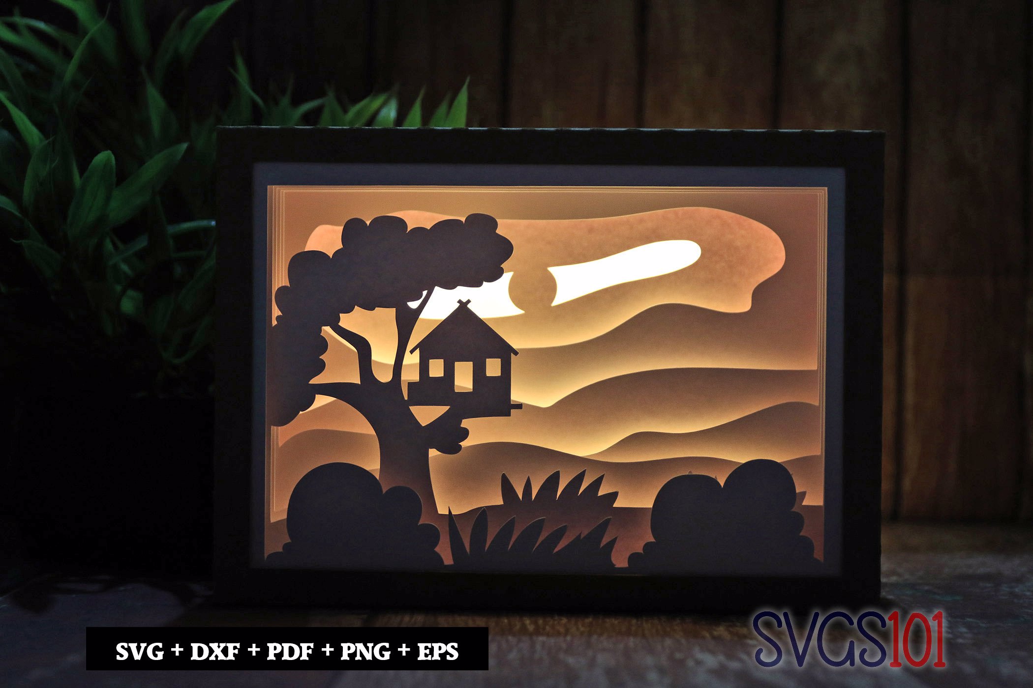 Tree House in Jungle DIY Shadow Box Light Box 5x7
