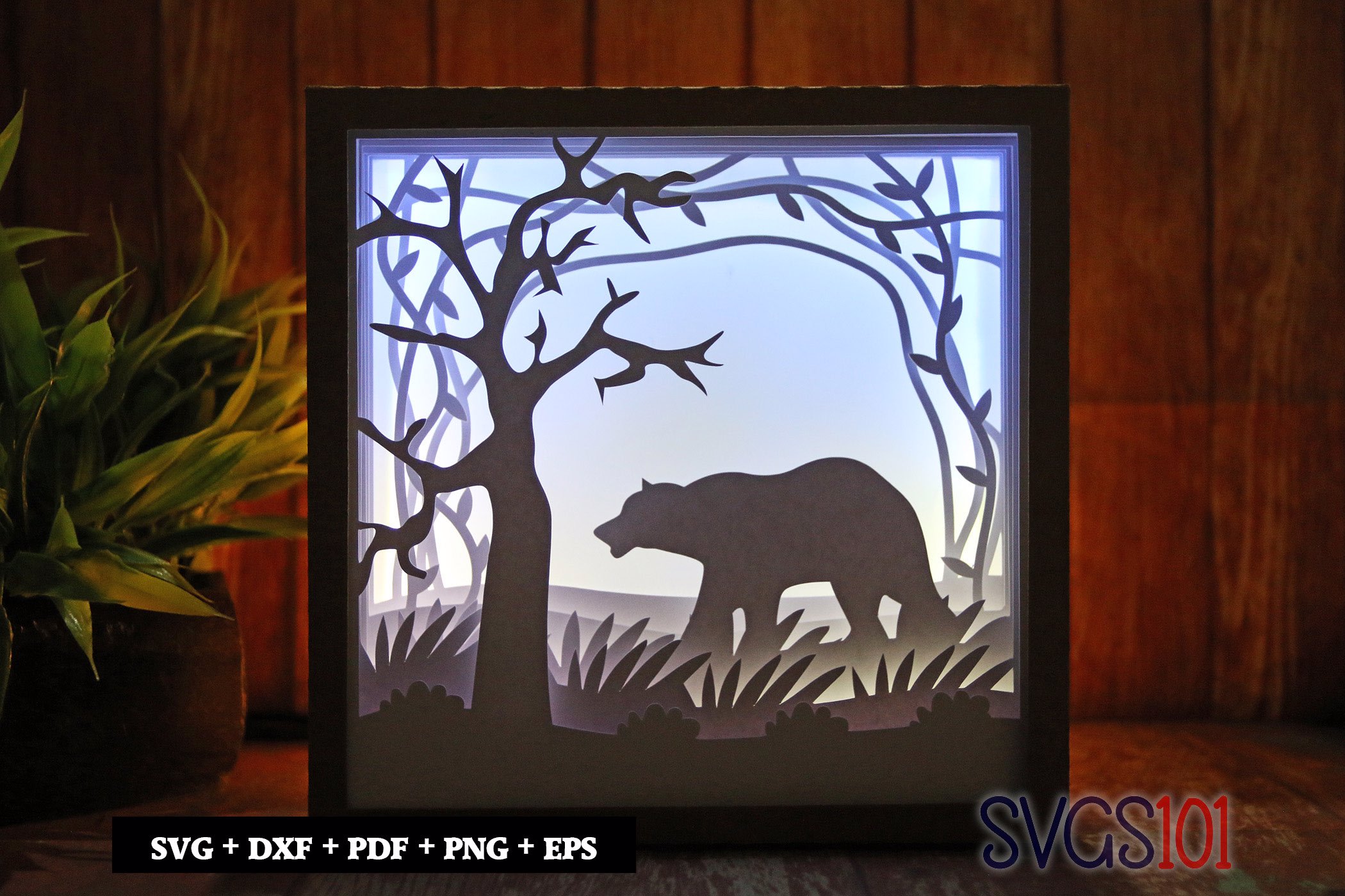 Big Bear Square Shadow Box SVG 8x8 10x10 12x12