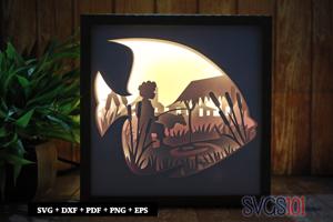 Boy Fishing in Pond Square Shadow Box SVG 8x8 10x10 12x12