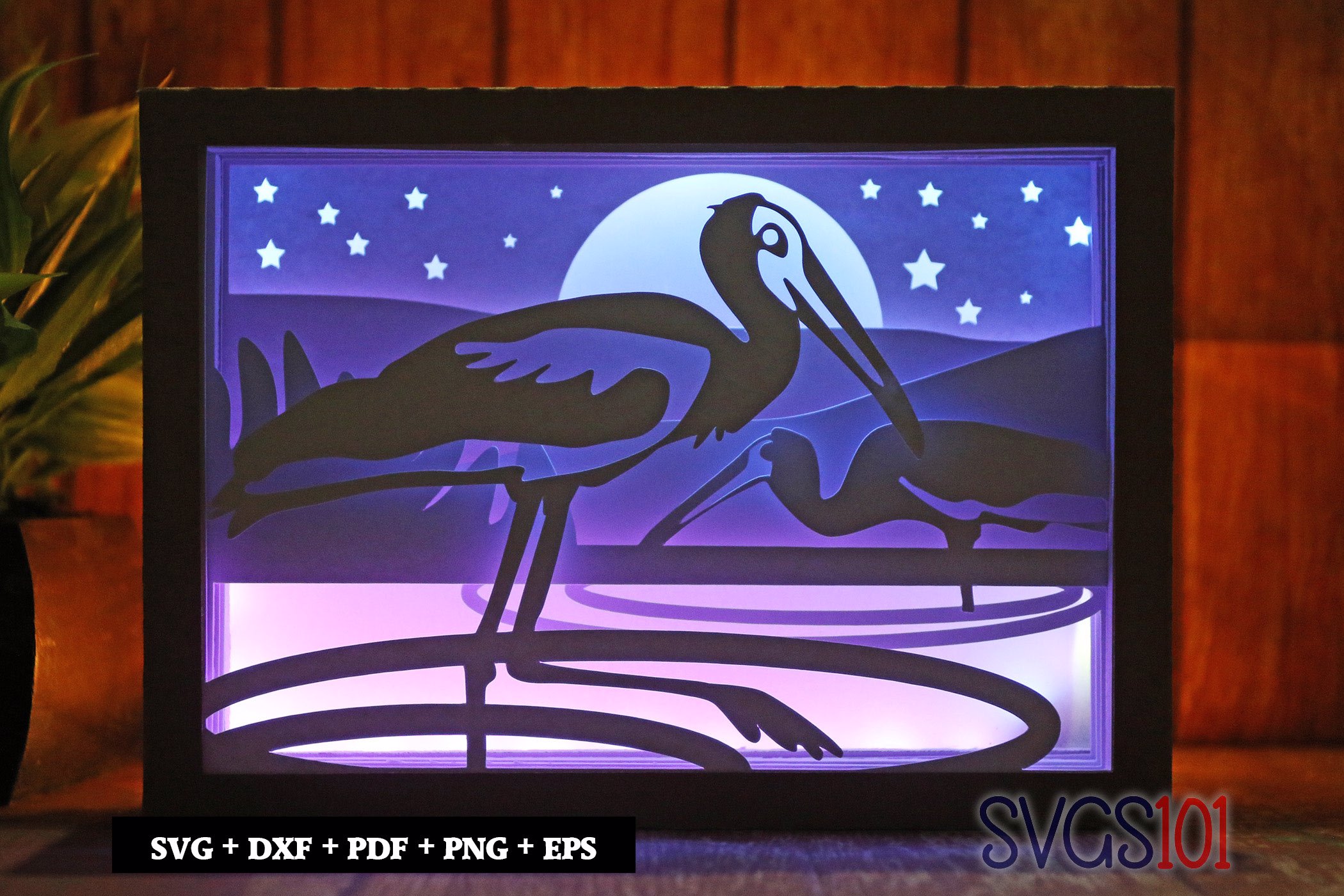 Yellow billed Stork Light Box SVG 5x7 Landscape
