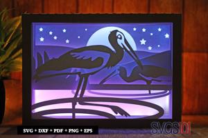 Yellow billed Stork Light Box SVG 5x7 Landscape