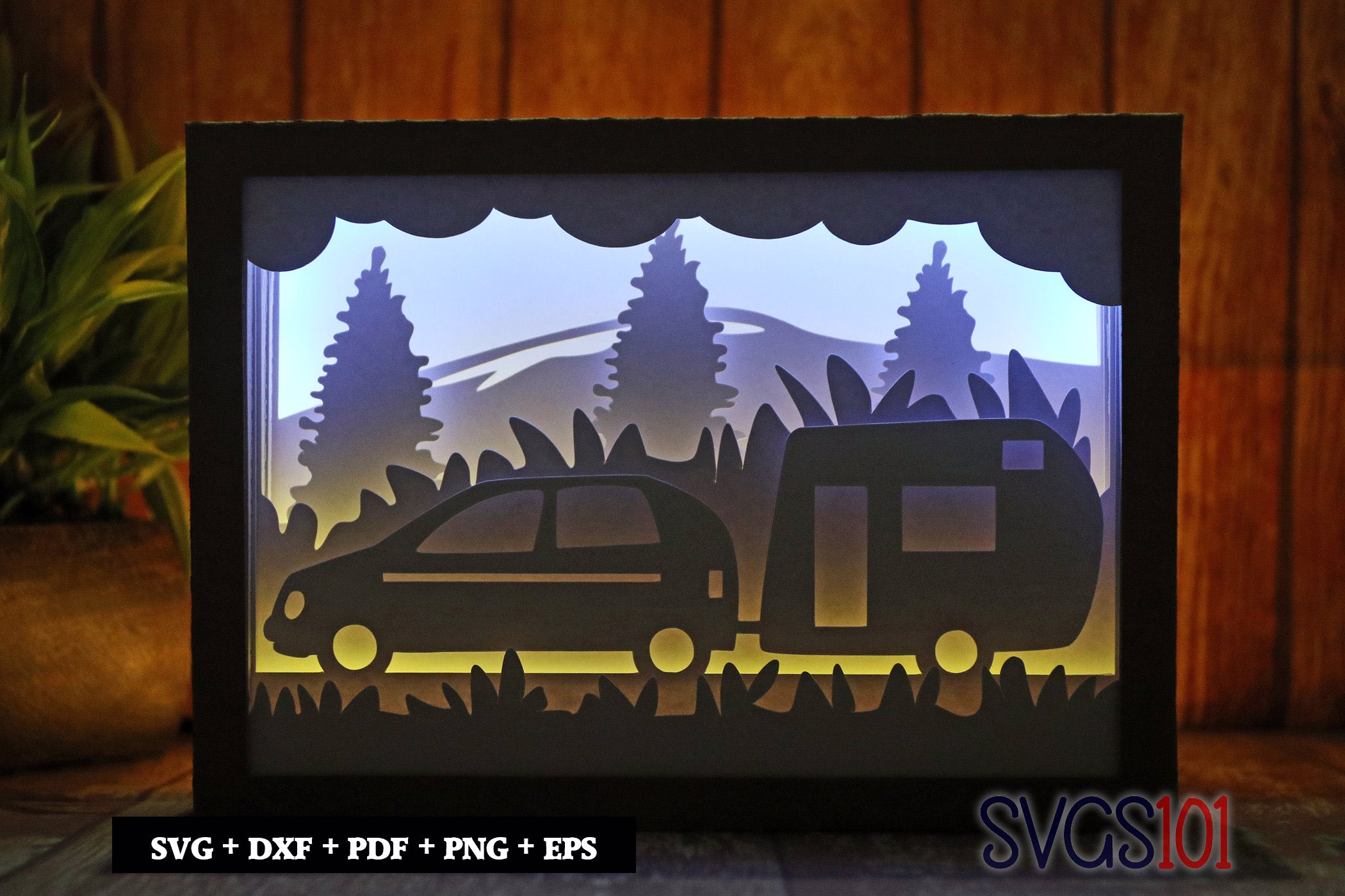 Car and Mini Camper Shadow Box 5x7 Rectangle