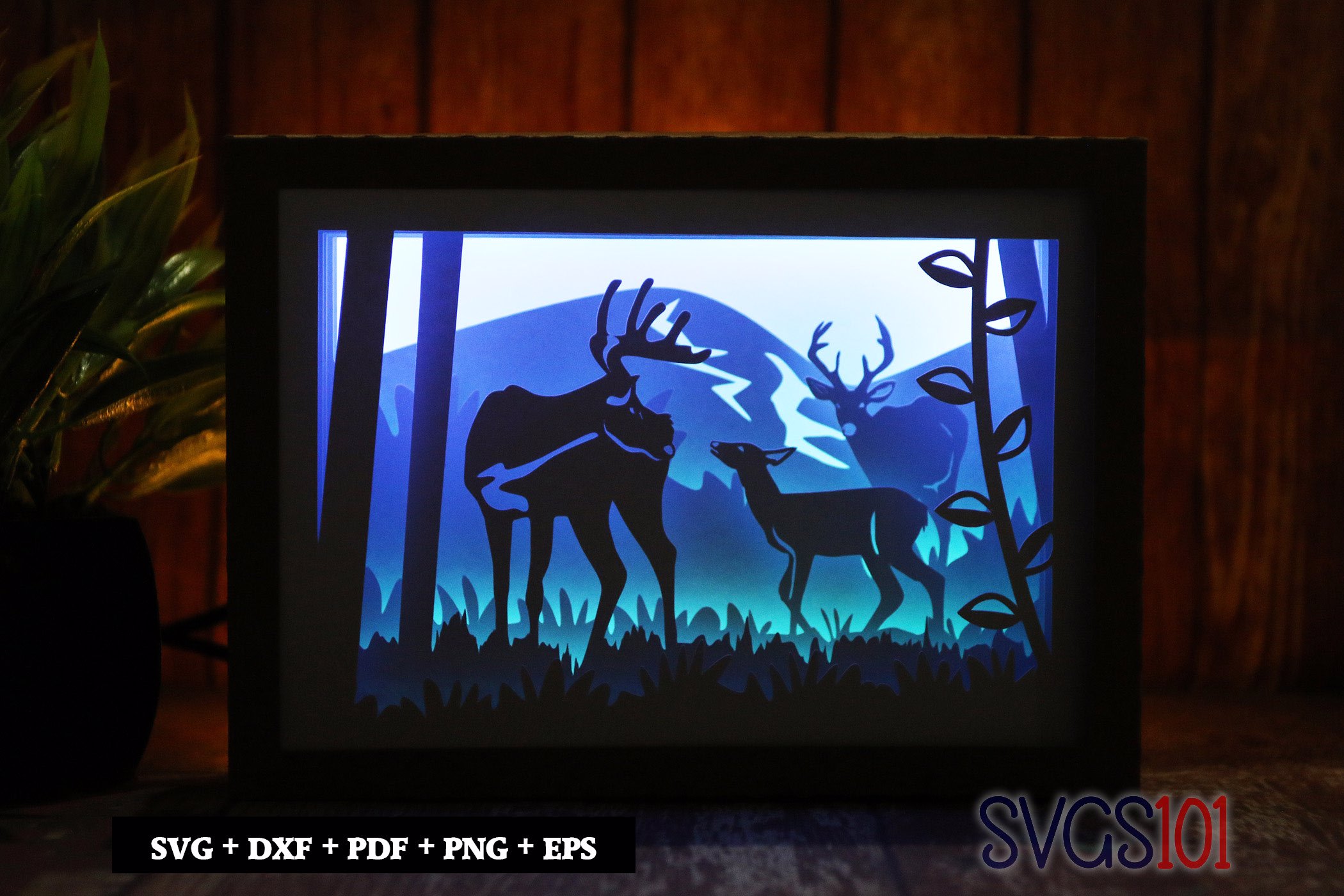 Deer Family in Jungle Shadow Box SVG 5x7