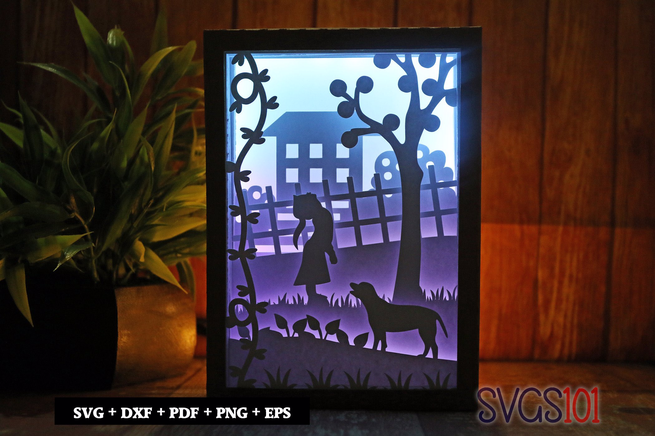 Child with her Dog Light Box SVG 5x7 Landscape
