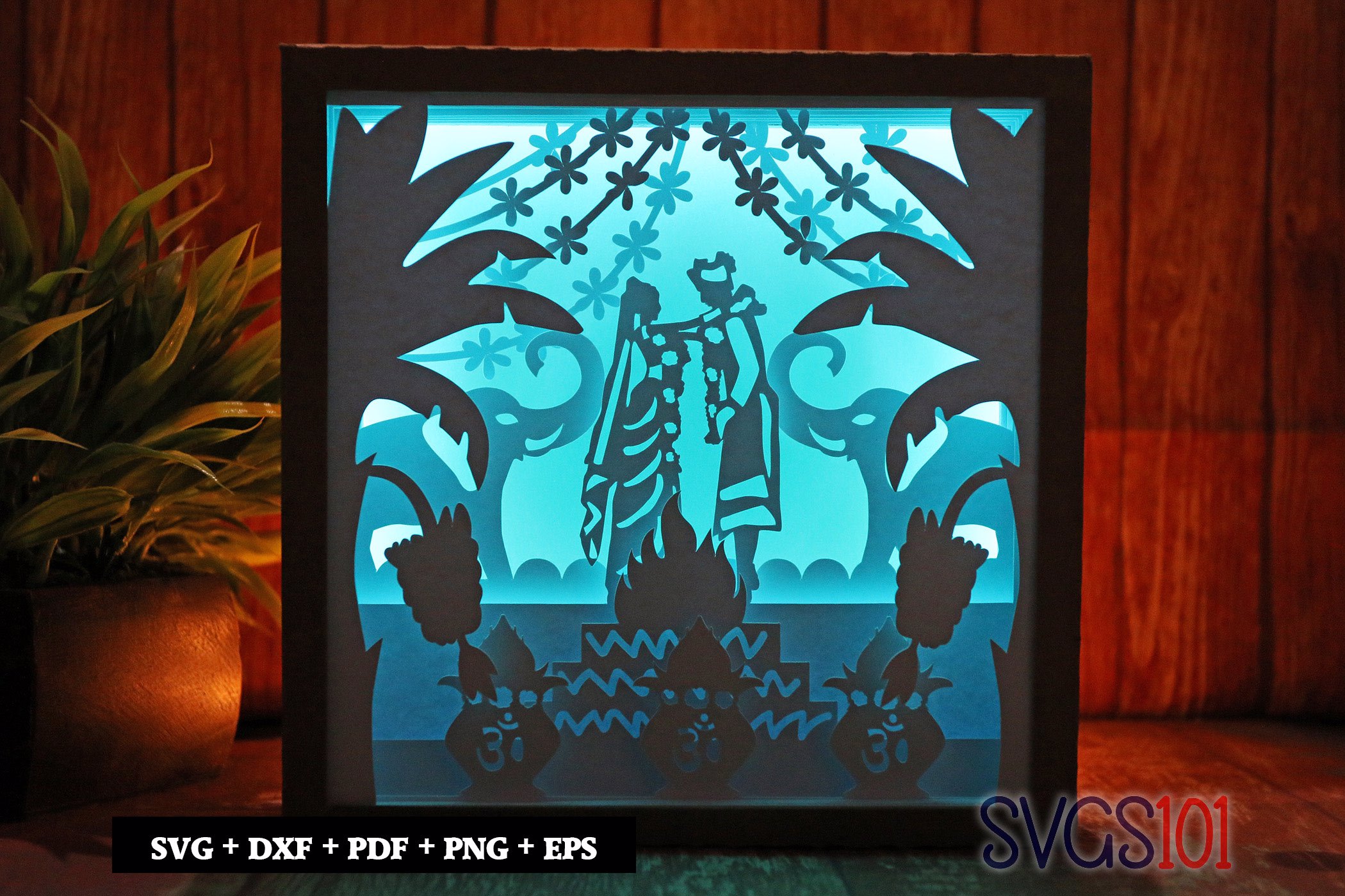 Indian Wedding Couple Paper 3D Shadow Box SVG 8x8 12x12