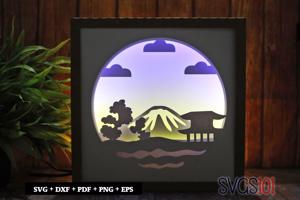 Temple and Mountain Square Shadow Box SVG 8x8 10x10 12x12