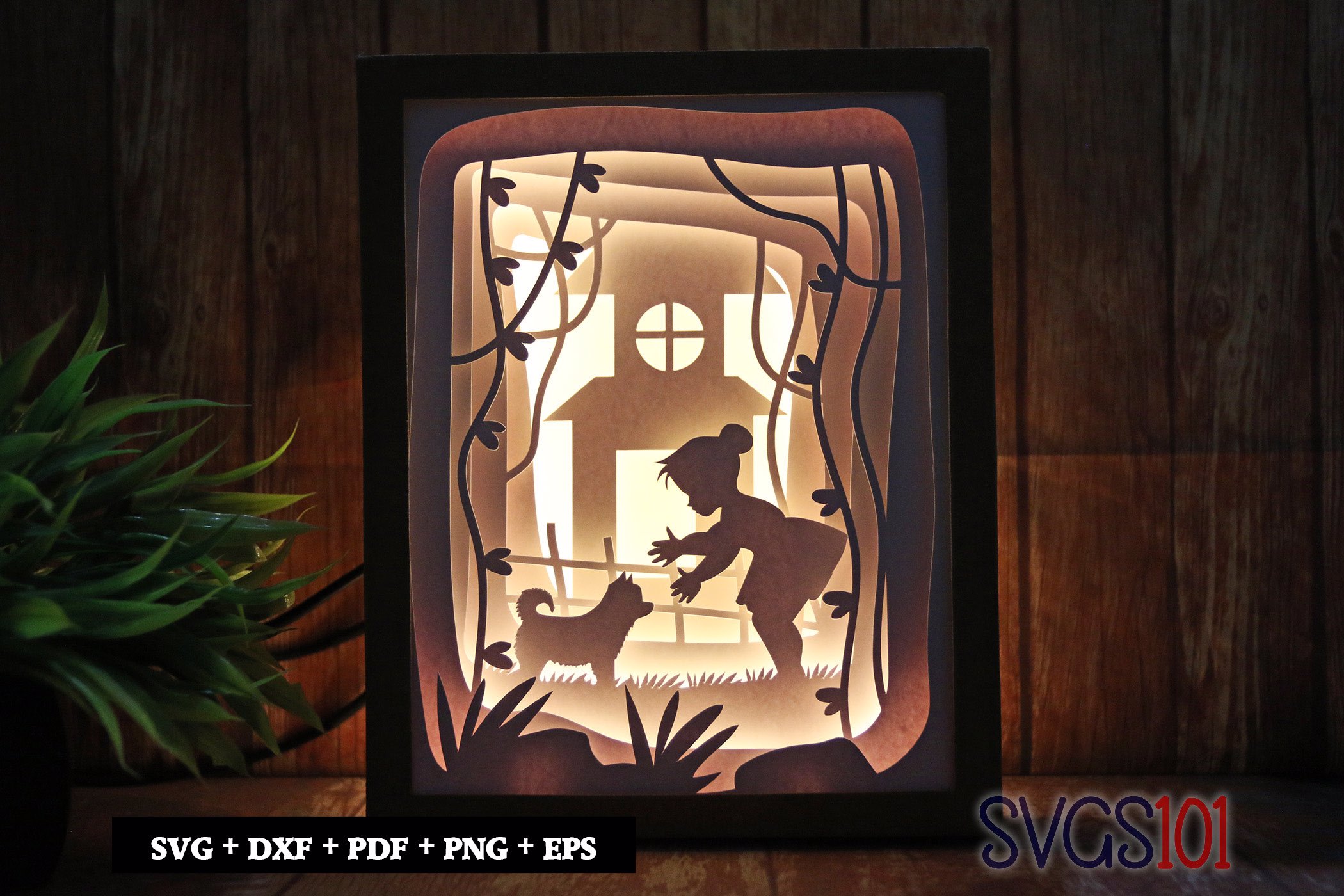 Baby Girl Playing with Dog Shadow Box 8x10 Rectangle