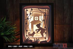 Baby Girl Playing with Dog Shadow Box 8x10 Rectangle