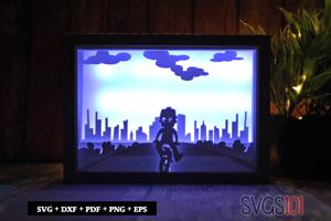 Kid Riding Bike and Enjoying Cityview DIY Shadow Box Light Box 5x7