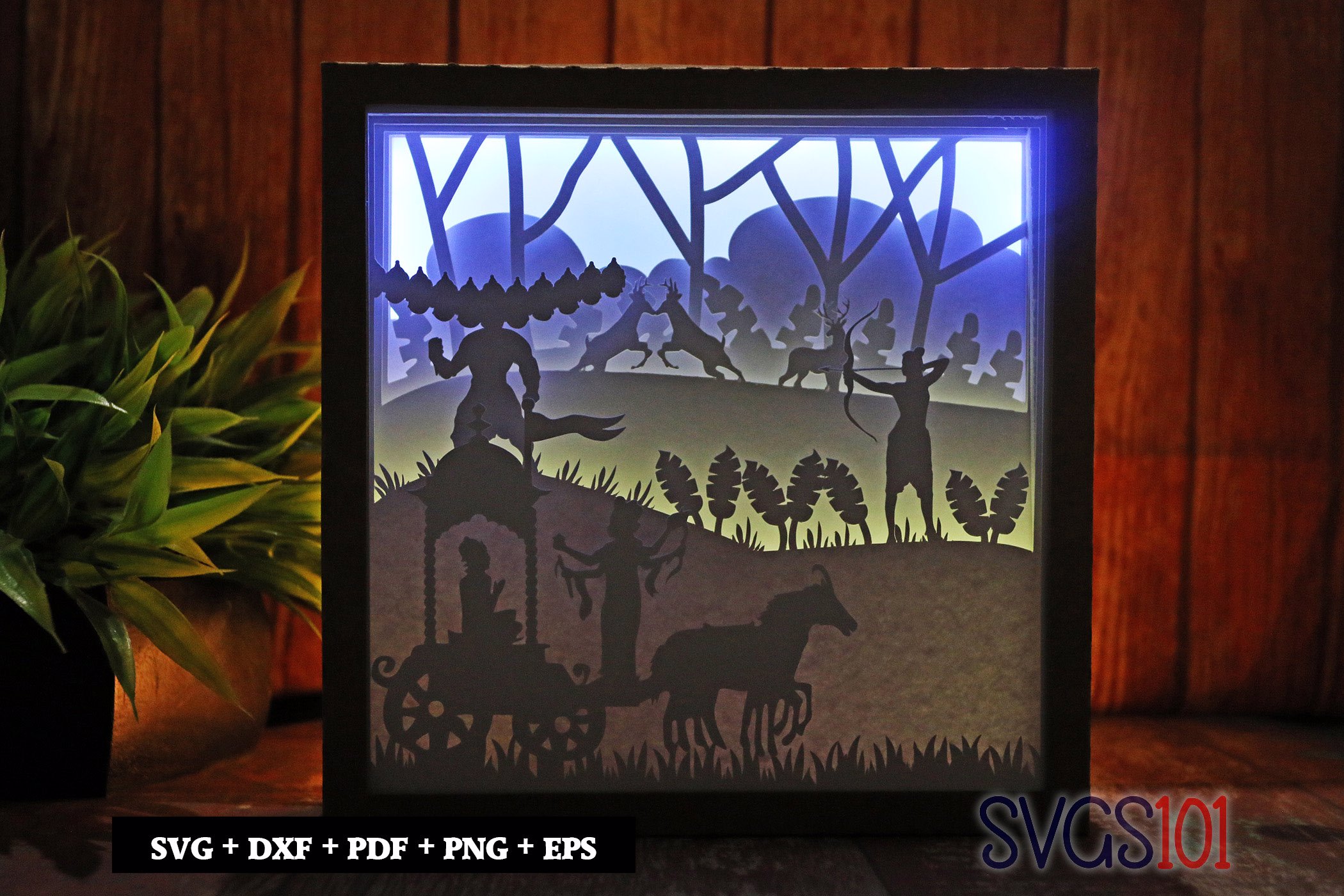 Ramayan Scene LED Light Box Shadow Box Square 8x8, 12x12