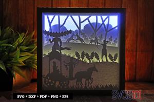 Ramayan Scene LED Light Box Shadow Box Square 8x8, 12x12