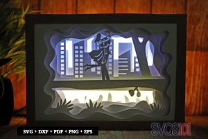 Romantic Couple with Cityview Shadow Box 5x7 Rectangle