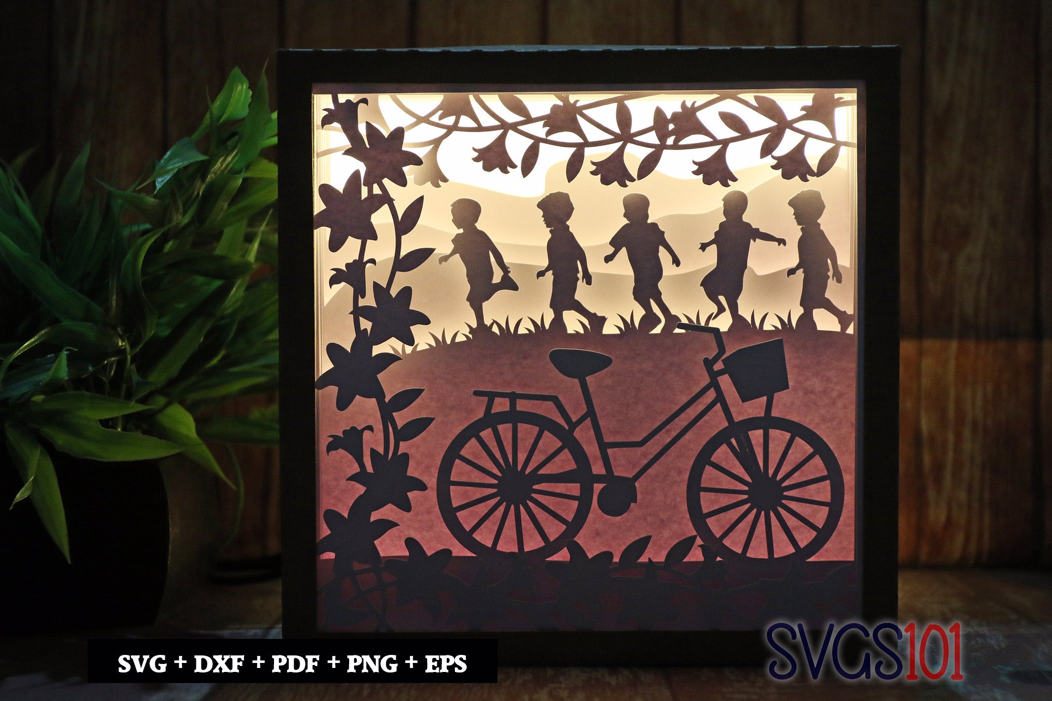 Cycle with Children Playing DIY Shadow Box Light Box 8x8, 12x12