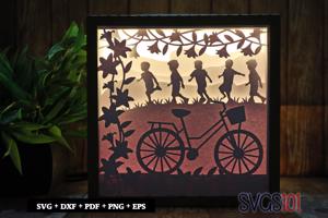 Cycle with Children Playing DIY Shadow Box Light Box 8x8, 12x12