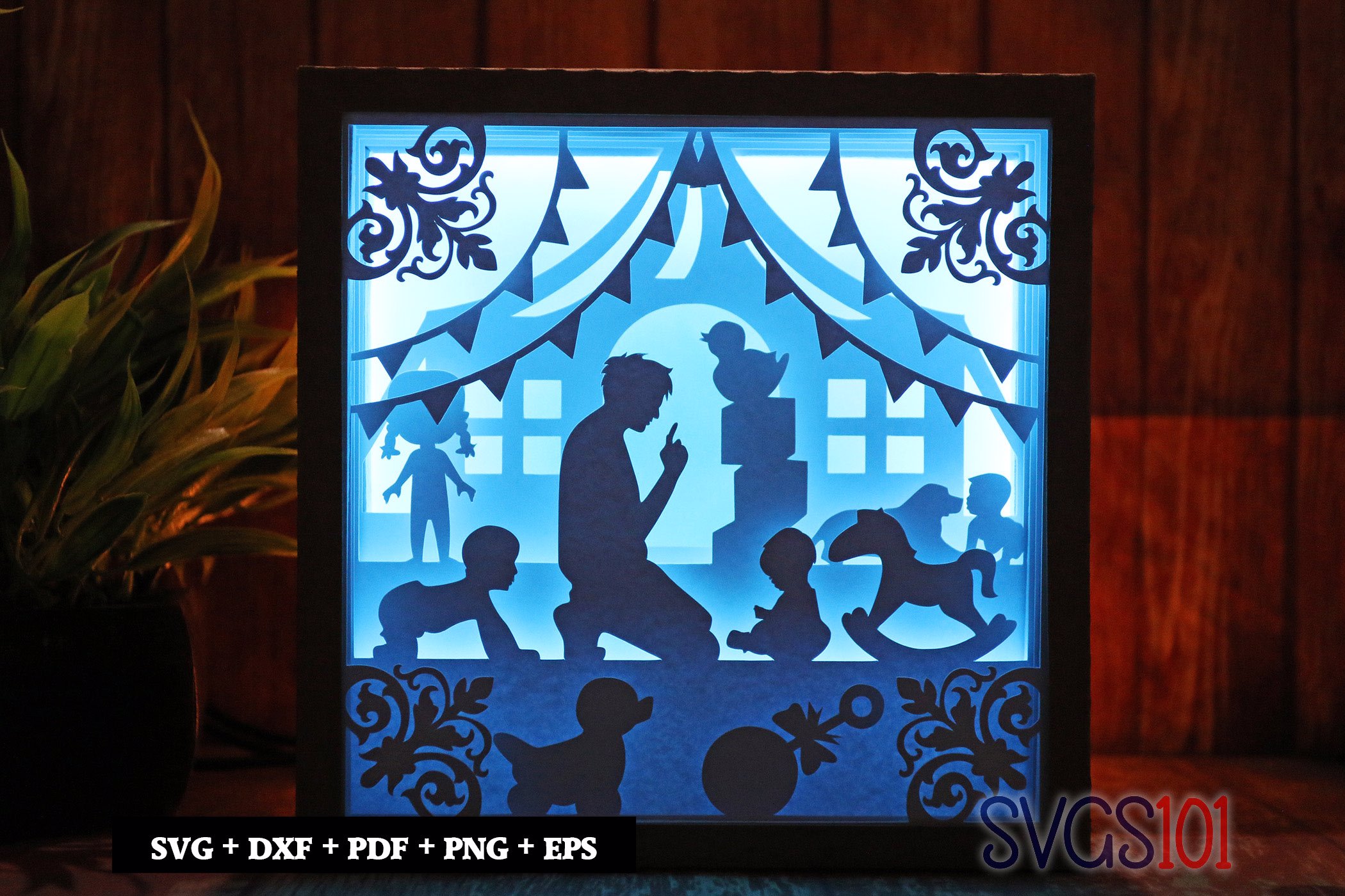 Father with Son Playing DIY Shadow Box Light Box 8x8, 12x12