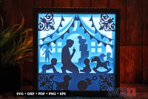 Father with Son Playing DIY Shadow Box Light Box 8x8, 12x12