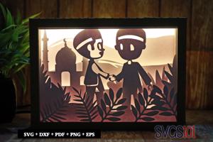 Eid Mubarak Shake Hands Paper 3D Shadow Box SVG 5x7