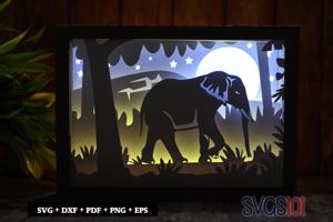 Elephant Walking in Jungle Paper 3D Shadow Box SVG 5x7