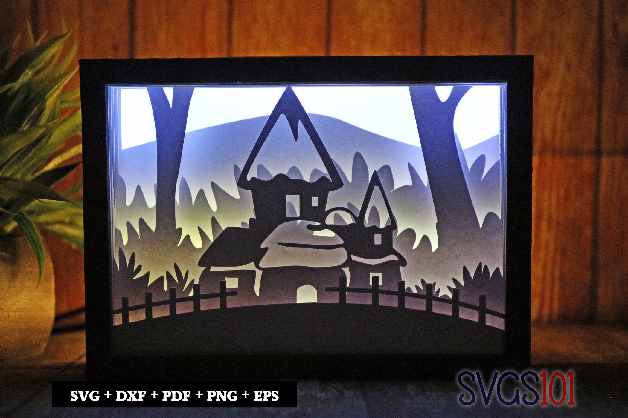 Fantasy Mushroom House Shadow Box 5x7 Rectangle