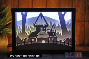 Fantasy Mushroom House Shadow Box 5x7 Rectangle