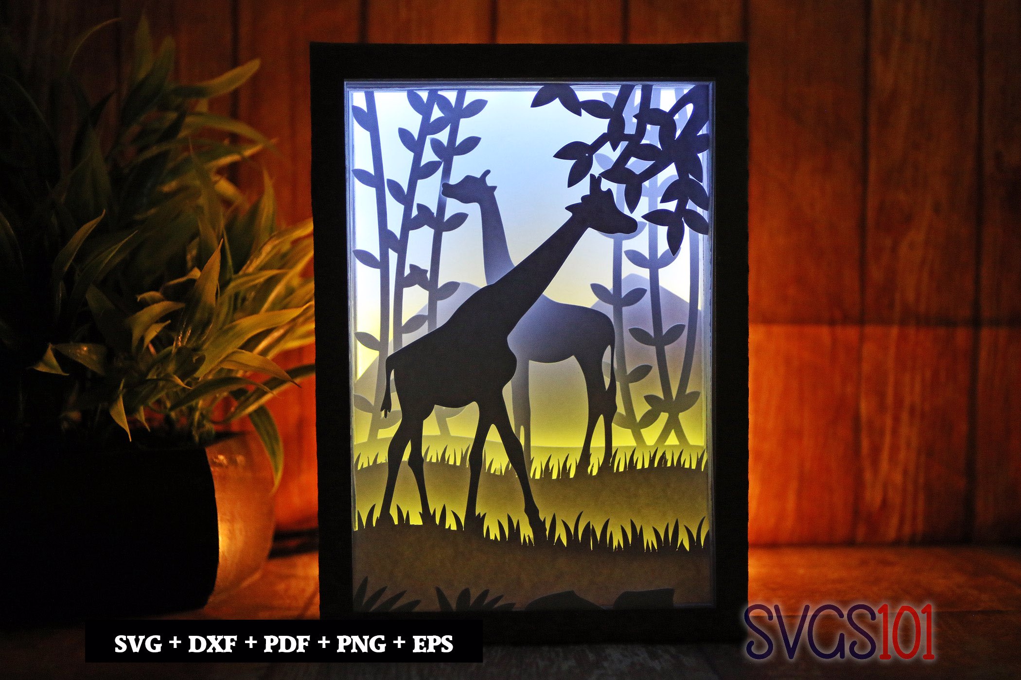 Tall Giraffes in Forest DIY Shadow Box Light Box 5x7