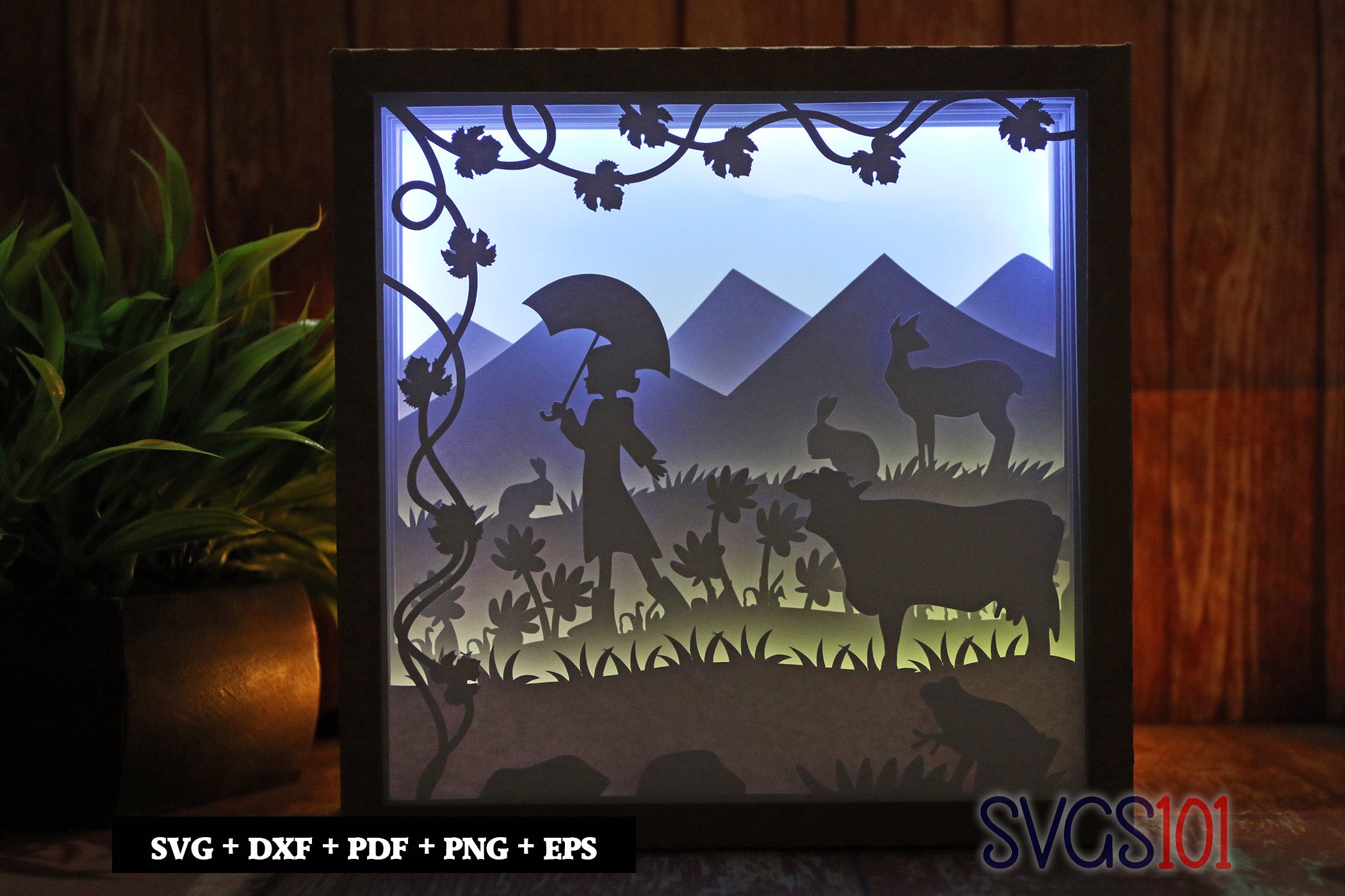 Girl Dancing with Umbrella DIY Shadow Box Light Box 8x8, 12x12