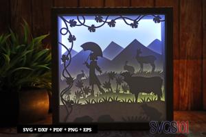 Girl Dancing with Umbrella DIY Shadow Box Light Box 8x8, 12x12