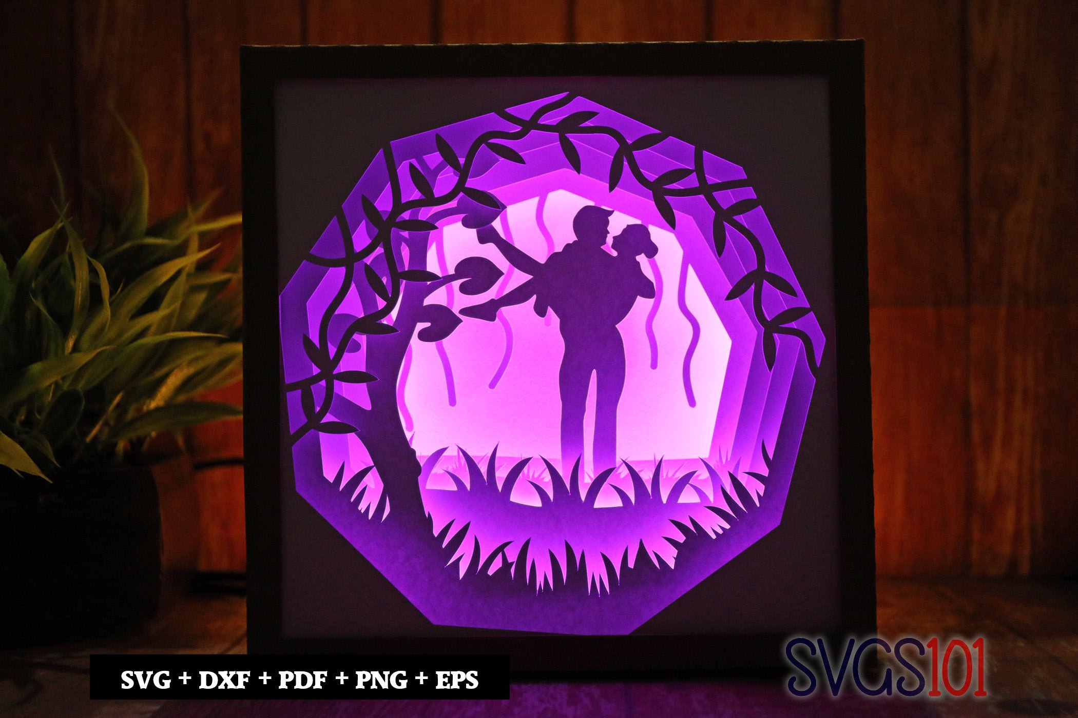 Adorable Couple Paper 3D Shadow Box SVG 8x8 12x12