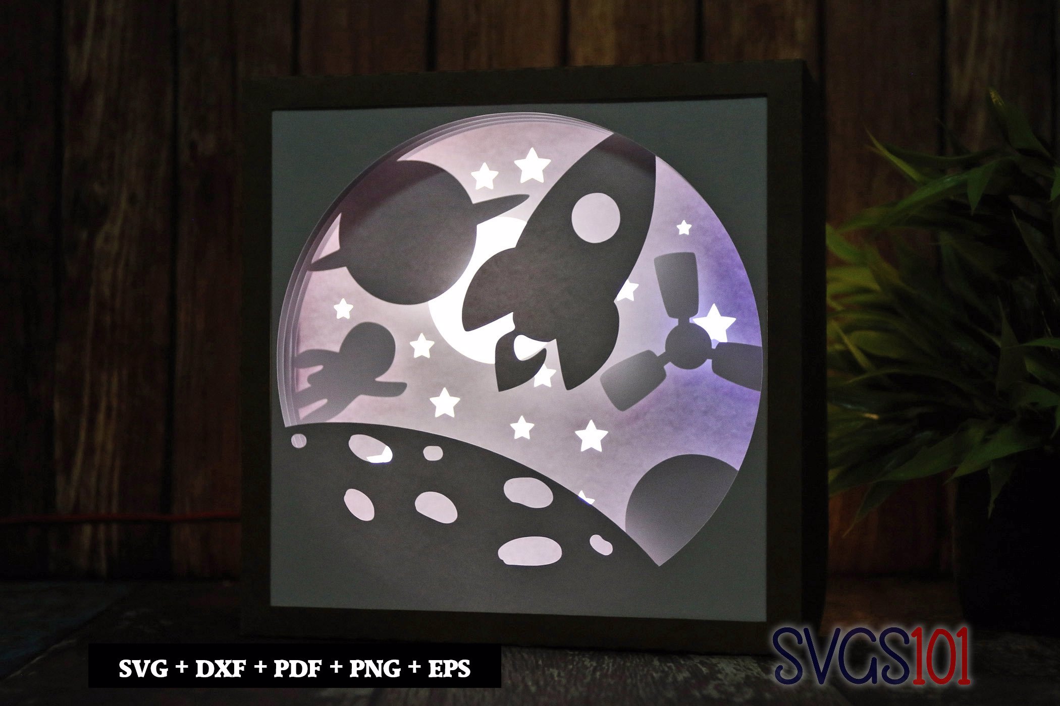 Rocket in Space LED Light Box Shadow Box Square 8x8, 12x12