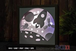 Rocket in Space LED Light Box Shadow Box Square 8x8, 12x12