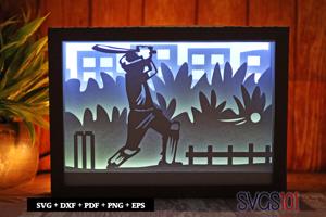 Cricket Player Shadow Box SVG 5x7