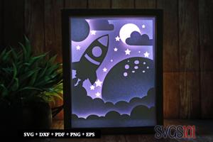 Rocket going in Space DIY Shadow Box Light Box 8x10