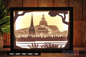 Temple with Buddha Statue Shadow Box 5x7 Rectangle