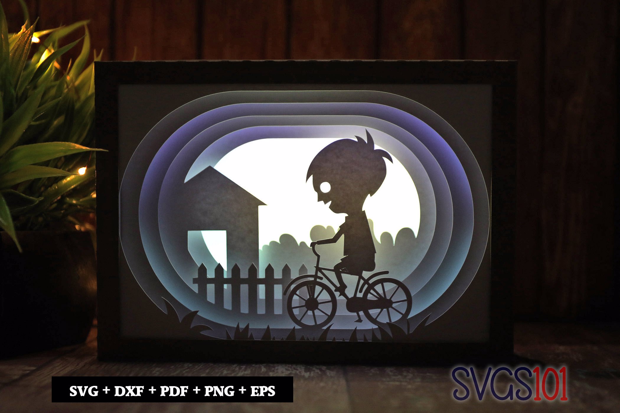 Boy Riding Bicycle Paper 3D Shadow Box SVG 5x7
