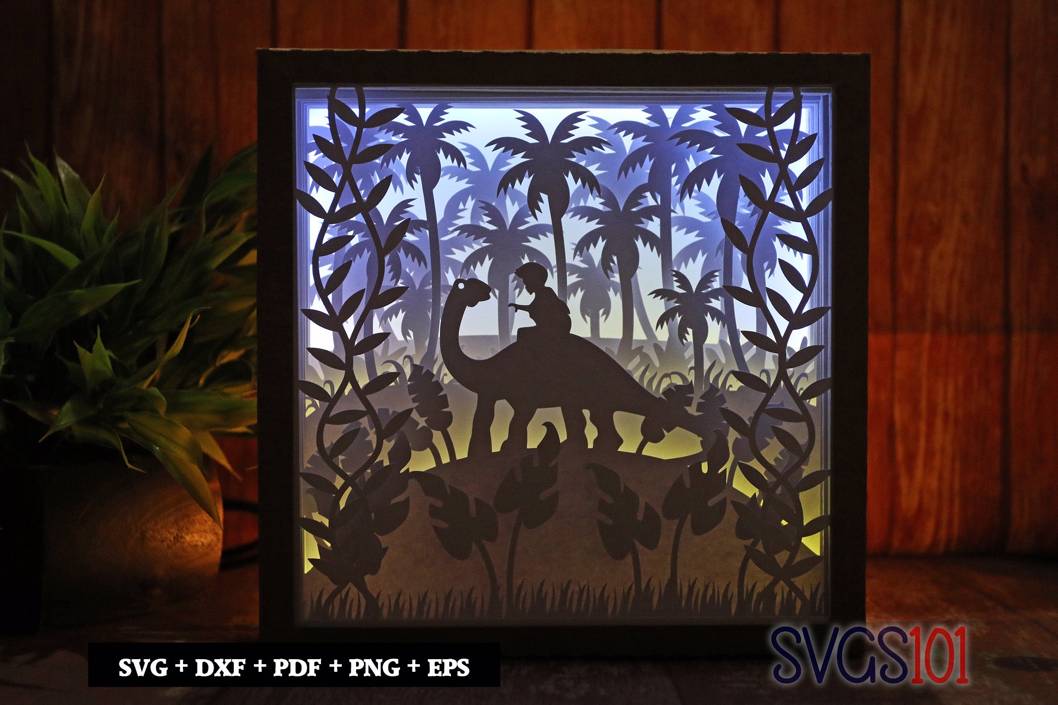 Brontosaurus Dinosaur Square Shadow Box SVG 8x8 10x10 12x12